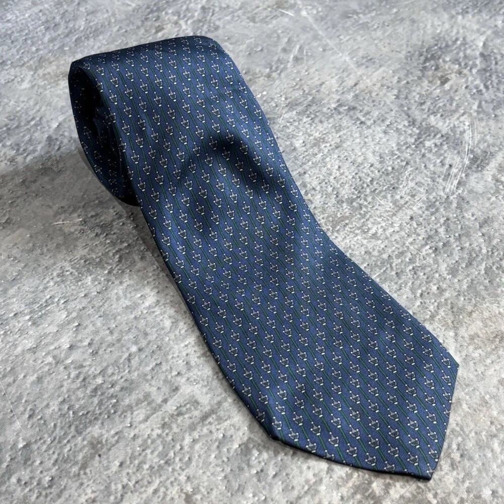 Vintage Blue & Green Gucci Geometric Tie! Golf Silk Italy 2000s